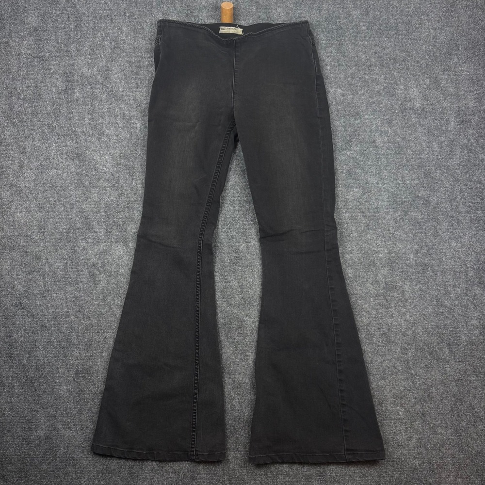 Free People Penny Flare Jeans Womens 31 Black Pull On High Rise Retro Denim 0396